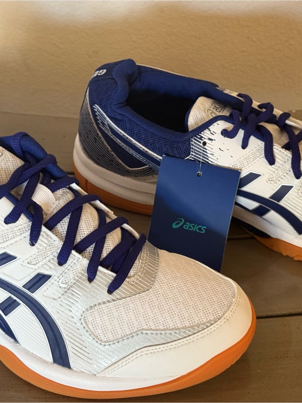 Asics Kids White, Blue & Orange Indoor Sneakers